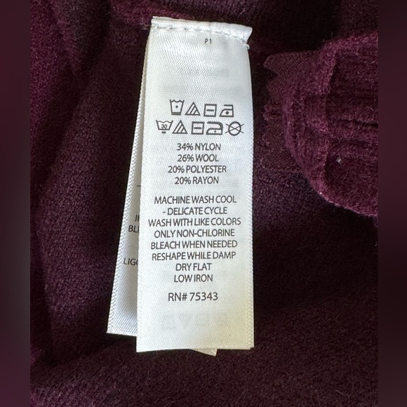 Nanette Lepore Plum Wool Sweater w Side Zippers and Navy Trimmed Sleeves Large - Picture 4 of 6